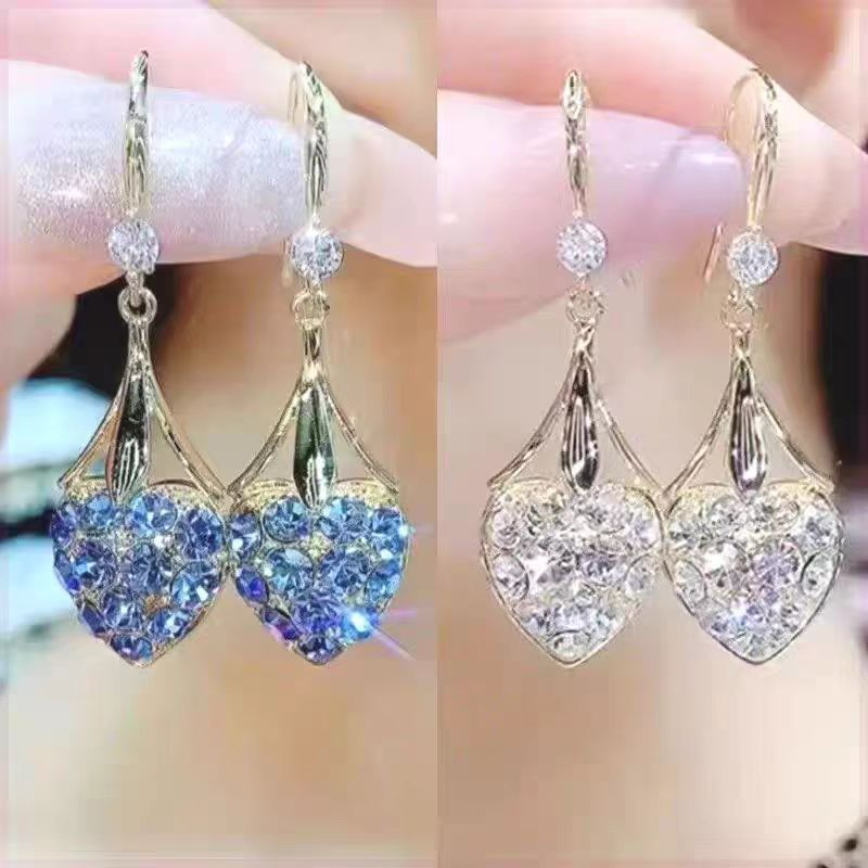 ต่างหูหัวใจสาว,ต่างหูห้อยหัวใจเซอร์โคเนียหลายสีป้องกันต่างหูหัวใจแพ้หูสุภาพสตรี