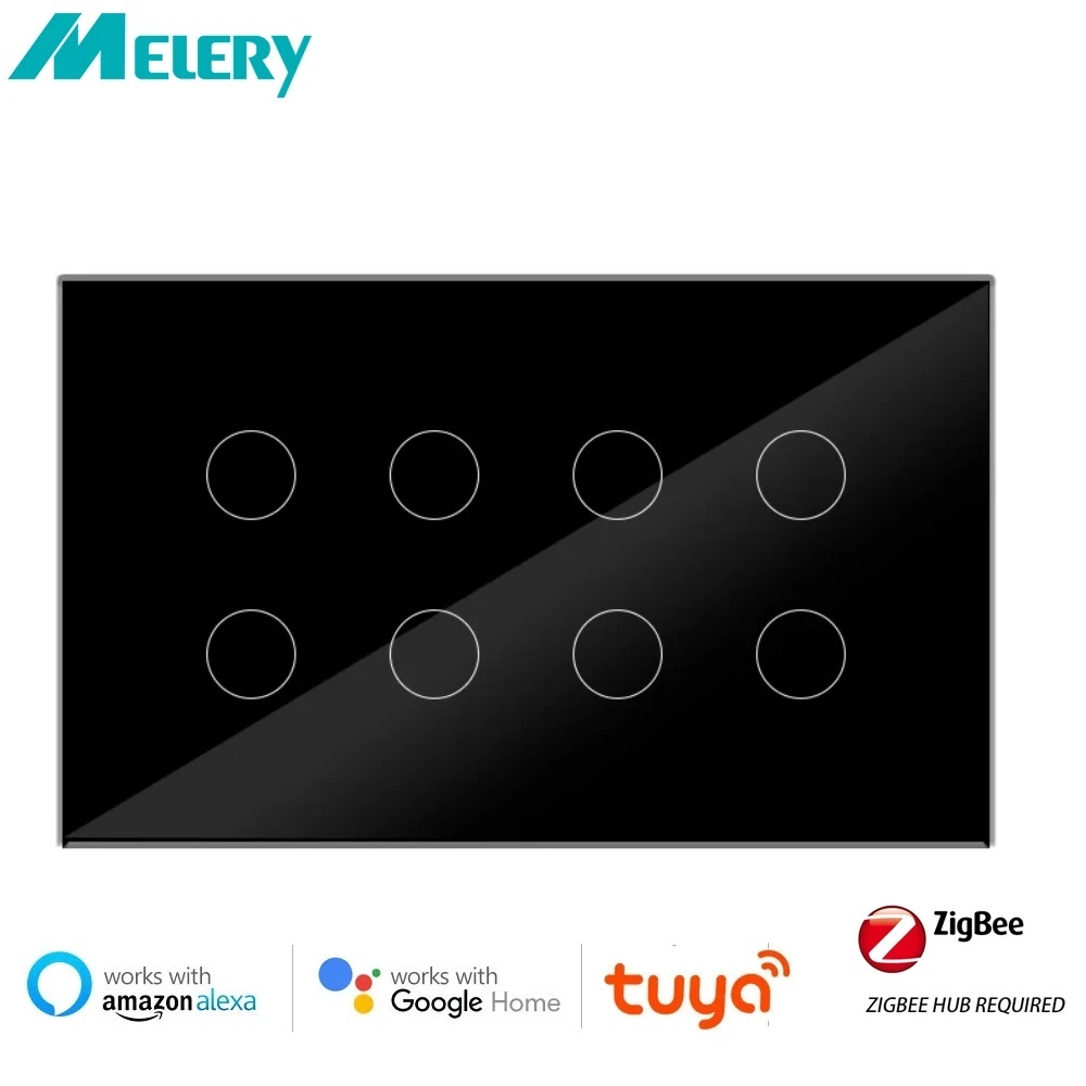 Zigbee Touch Light Wall Switch Interruptor แผงแก้ว 8/10 Gang Repeater Tuya สมาร์ทใช้งานร่วมกับ Alexa Google Home