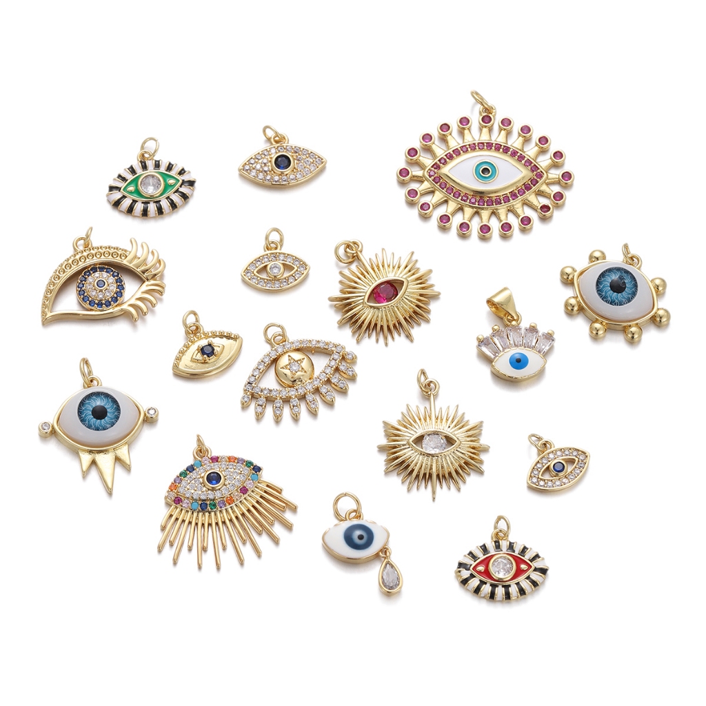 1 ชิ้นสีทองทองแดง Evil Eye Charms สําหรับเครื่องประดับทําเพทาย Evil Blue Eye จี้ออกแบบ Diy Charms สําหรับต่างหูสร้อยคอ