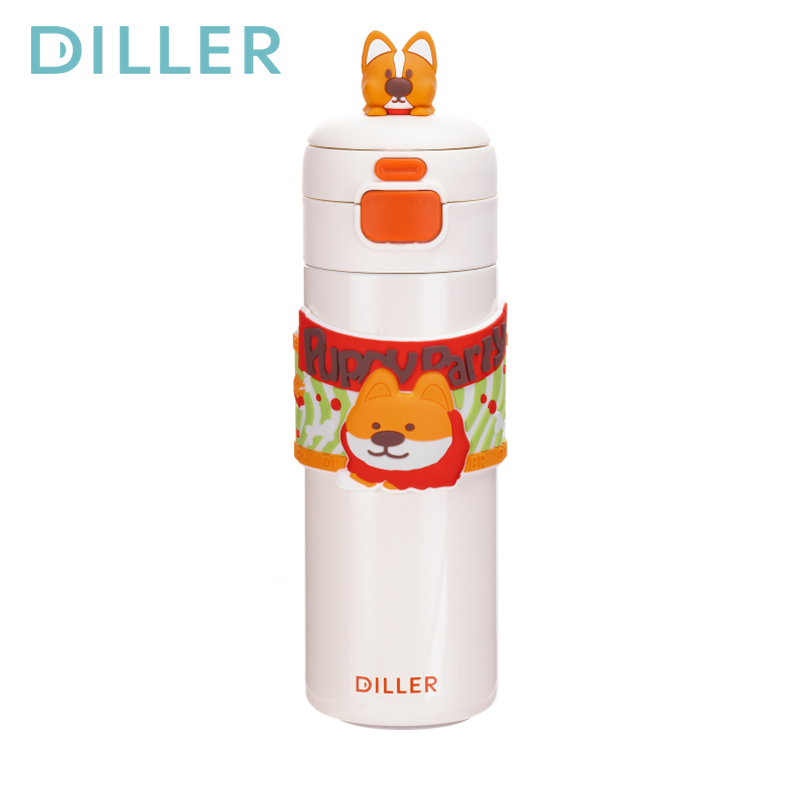 Diller กระติกน้ําสูญญากาศ Thermos 316 สแตนเลสพร้อม Spout และฟางเก็บเย็นและร้อนสุนัขขวดน้ําดื่ม 480ml D9231