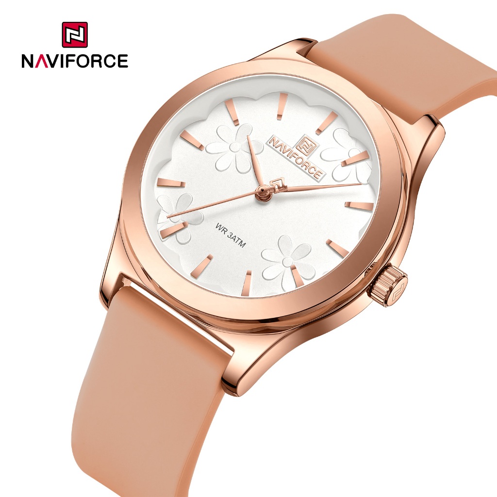 Naviforce 5051 ความเรียบง่ายแฟชั่น Elegante กันน้ําผู้หญิงนาฬิกาควอตซ์โลหะผสมสังกะสีกรณี Silica Band Design นาฬิกาข้อมือผู้หญิง
