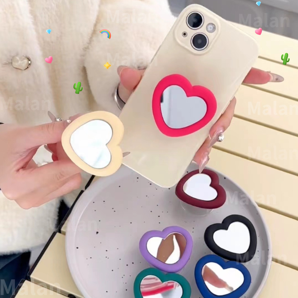 น่ารัก Love Frame Heart Make Up Mirror Color Bracket Sticky Phone Grip เกาหลีผู้ถือแหวนขาตั้งโทรศัพท์ผู้ถือ