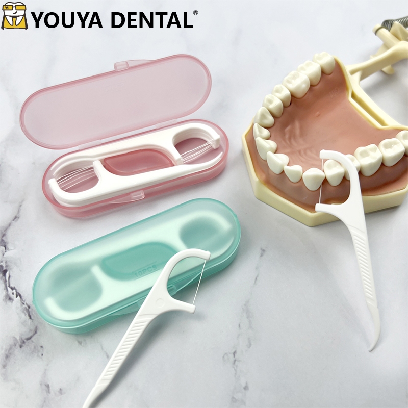 10ชิ้น/กล่องชนิดบรรจุกล่องไหมขัดฟันแพคเกจเดินทางแบบพกพาทิ้ง เยี่ยมยอด ไม้จิ้มฟันสายไหมขัดฟันติด