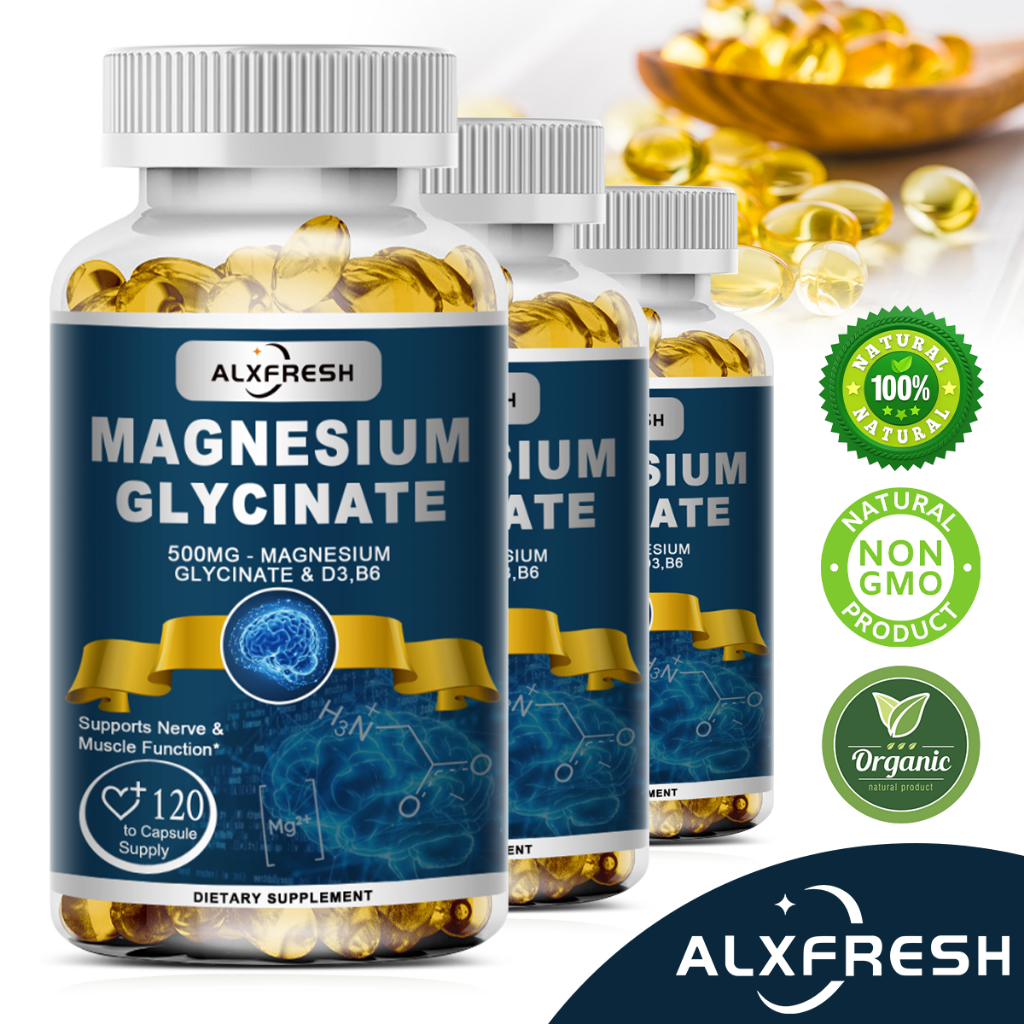 Magnesium Glycinate อาหารเสริมแมกนีเซียม 500 มก. พร้อมสังกะสี วิตามิน D3 สําหรับการทํางานของประสาท ฟื้นตัวกล้ามเนื้อ อารมณ์สุขภาพหัวใจ