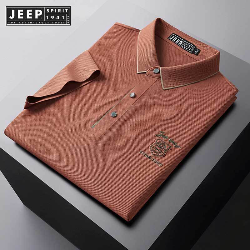 Jeep SPIRIT 1941 ESTD Summer 24 เสื้อโปโลใหม่ปักเสื้อยืดหลวมวัยกลางคนและหนุ่มแฟชั่น