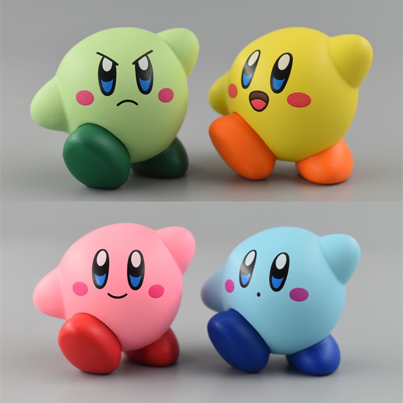 4 ชิ้น/เซ็ต 4 ซม.เกมอะนิเมะ Kirbys Dream Land รูป Kawaii Star Kirby สี่สีรุ่น Q PVC ตัวเลขการกระทําตุ๊กตาของเล่น