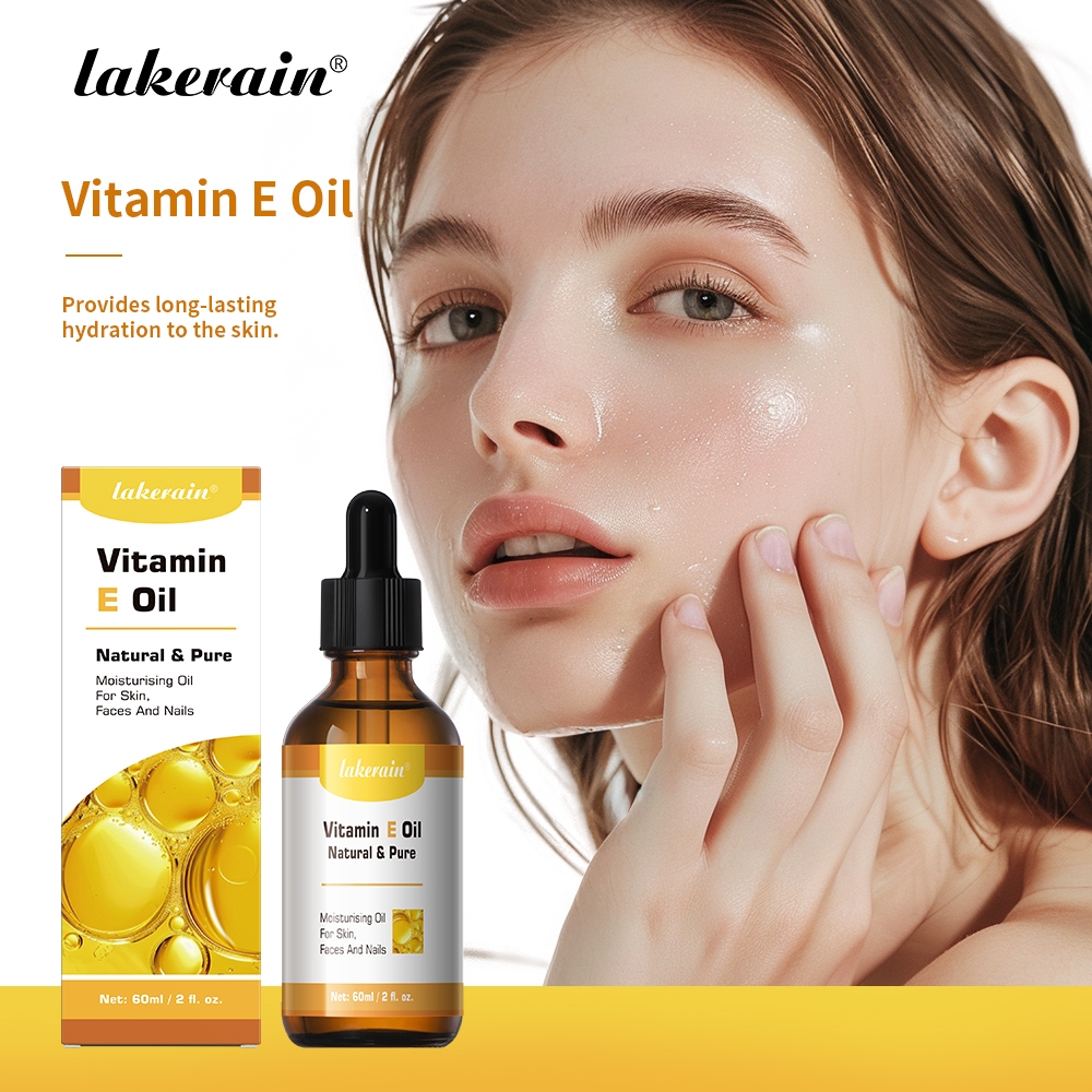 Lakerain Vitamin E Skin Oil 100% Natural Facial Essence ให้ความชุ่มชื้นและกระชับผิว, ลดเลือนริ้วรอยและจุด, ปรับสีผิวให้กระจ่างใส