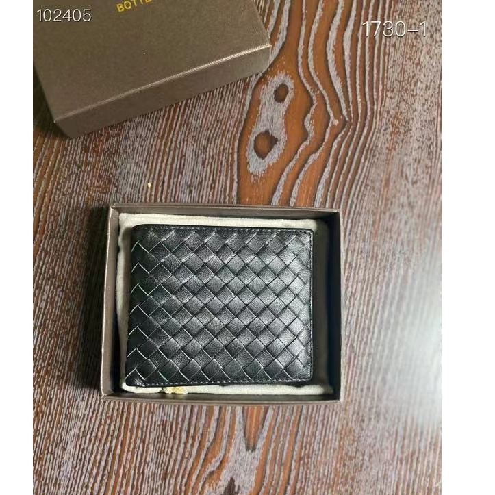 Box+in Stock 100% original bottega-venet B-V ใหม่ทอหนังผู้ชายกระเป๋าสตางค์หนังแกะพับกระเป๋าสตางค์สั้น 17300-1