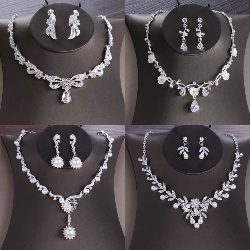 Savoco เจ้าสาวงานแต่งงานเงินหญิงต่างหูสร้อยคอชุดเจ้าหญิงวันเกิด Rhinestone คลิปหูชุดสําหรับผู้หญิงแฟชั่นเครื่องประดับอุปกรณ์เสริม ST001