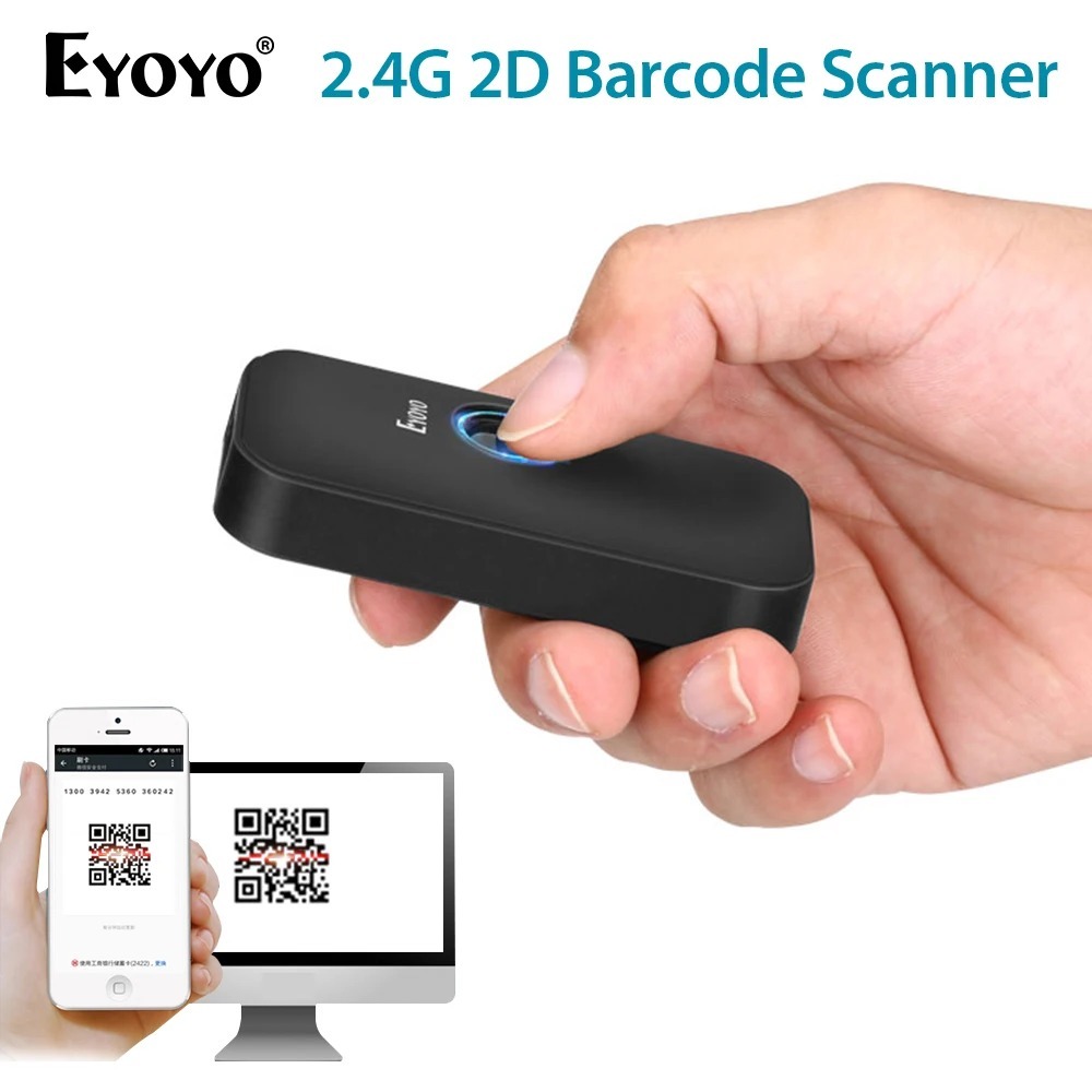 Eyoyo Mini Bluetooth 2D Barcode Scanner 3-in-1 1D QR PDF417 Data Matrix Bar Code Reader CCD หน้าจอสแกนสําหรับโทรศัพท์แท็บเล็ตพีซี