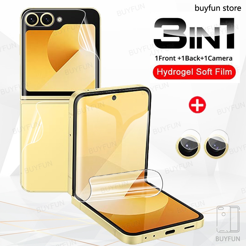 3in1 สําหรับ samsung galaxy z flip 7 6 5 4 3 5G flip6 zflip6 ป้องกันหน้าจอฟิล์มไฮโดรเจลนุ่มป้องกันด้านหน้ากลับป้องกันฟิล์ม