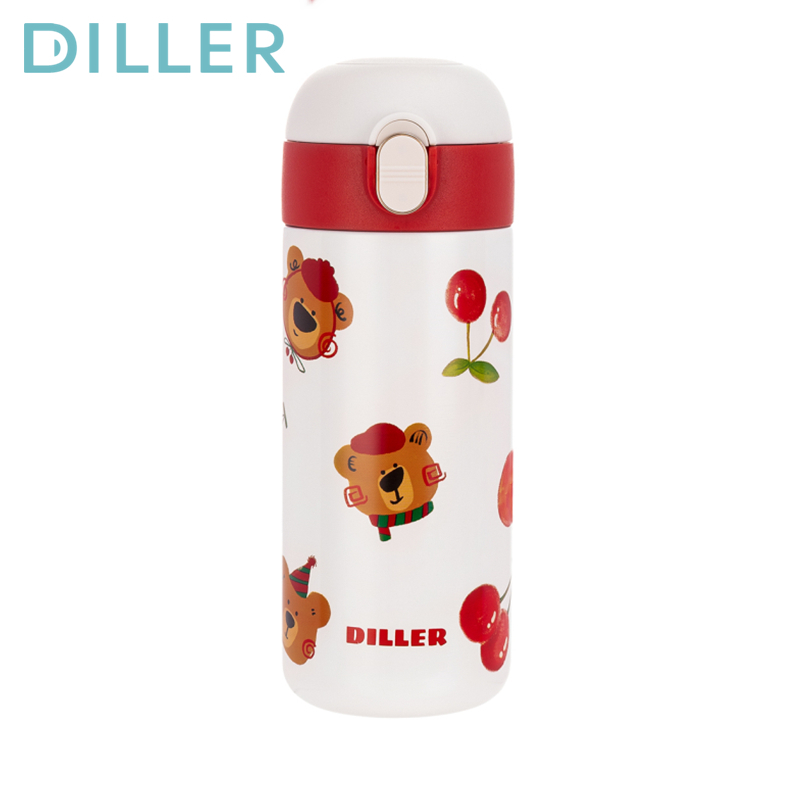 Diller กระติกน้ําสูญญากาศ Thermos 316 สแตนเลสขวดน้ําดื่มเชอร์รี่น่ารัก (350ml) D9218