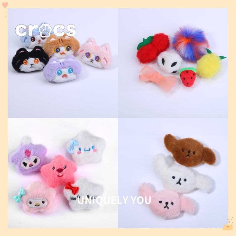 Crocs Jibbitz Plush animal series รองเท้าหัวเข็มขัดน่ารักการ์ตูนรองเท้าตกแต่งหัวเข็มขัด charm Crocs Plush love รองเท้าดอกไม้