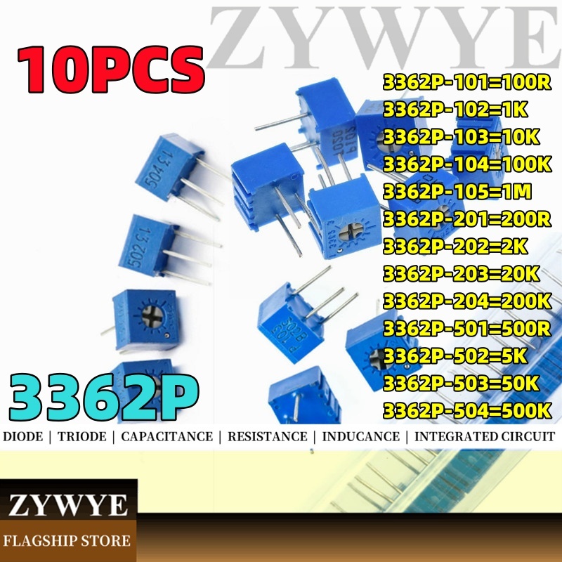 50PCS 3362P-103 3362P ด้านบนปรับแหวนเดี่ยวปรับ Potentiometer 3362P 101 102 103 104 105 201 202 203 2