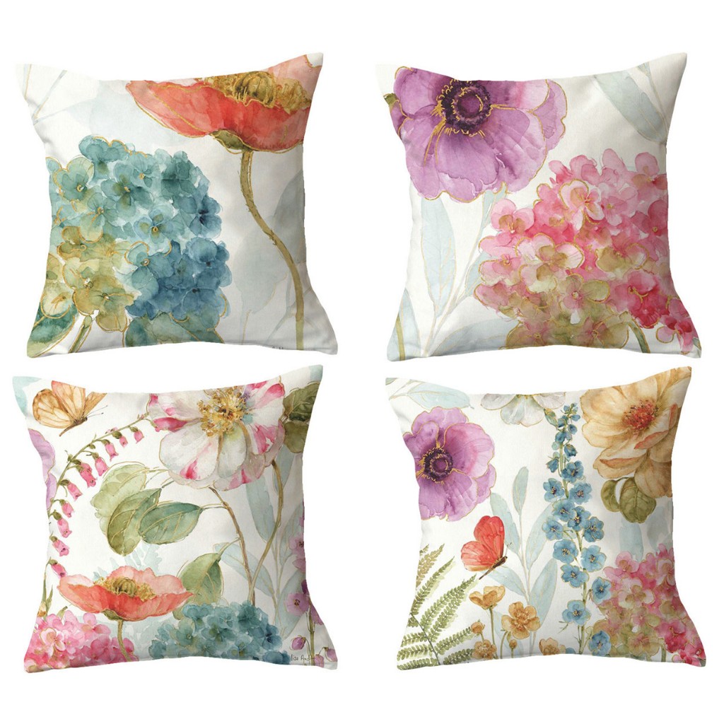 Nordic Pink Flowers ปลอกหมอนผ้าฝ้าย Linen 7070.6060.5050.4545.4040.ปลอกหมอนอิงโซฟาบ้านตกแต่งนามธรรม.ปลอกหมอนหมอนข้างเครื่องนอน