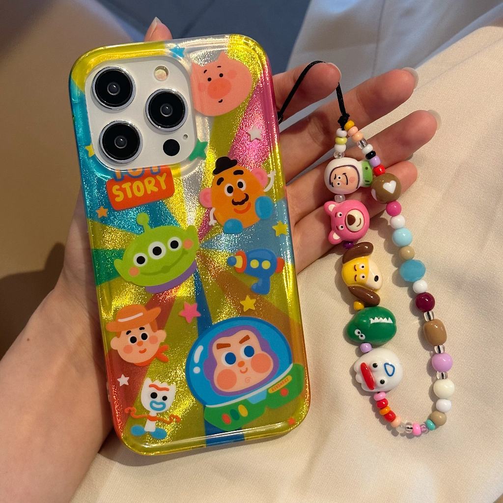 การ์ตูนน่ารักtoy Storyสร้อยข้อมือเคสโทรศัพท์สําหรับApple iPhone 15 14 13 12 Pro Max 13Proกันกระแทกอะคริลิคฝาครอบ