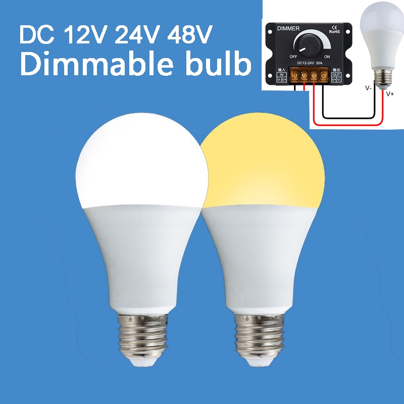 E27 DC 12V 24V 48V หรี่แสงได้ Ball Shape ความสว่างสูง Warm White หลอดไฟ LED