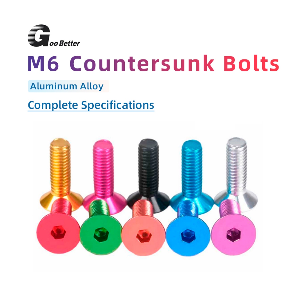 M6 อลูมิเนียมภายในหกเหลี่ยม countersunk หัวแบน bolt aodized DIY nut, สกรู, หัวกรวย, สกรูหัวข้ามแบนM6x8mm40mm