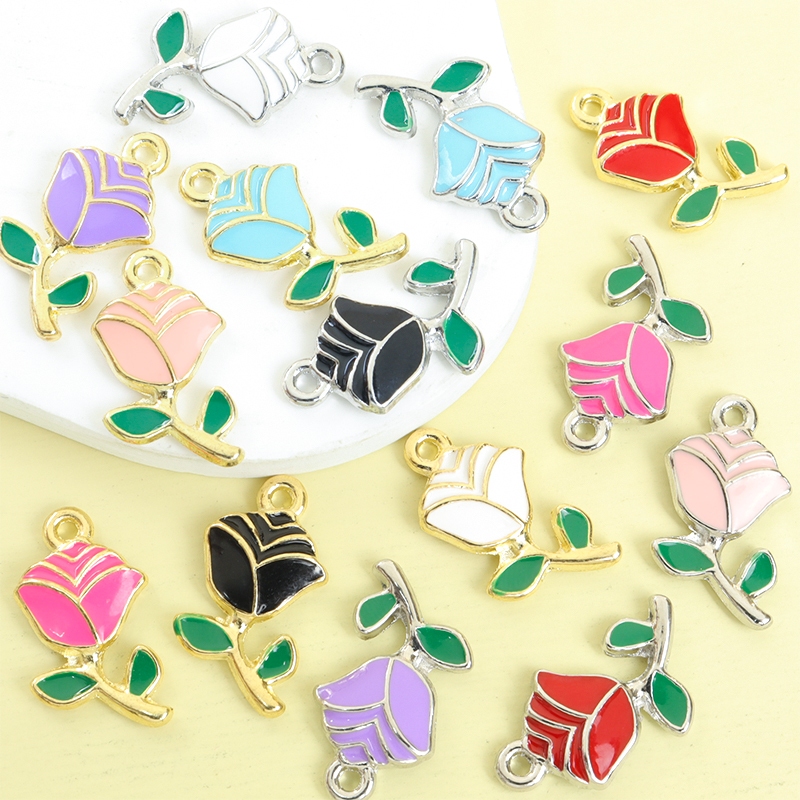 10ชิ้นที่มีสีสันดอกกุหลาบเคลือบหยดน้ํามันเสน่ห์โรแมนติกสง่างามหญิงสร้อยคอต่างหูสร้อยข้อมือจี้ทําเอง-ที่สมบูรณ์แบบสําหรับความรักแต่งงานของขวัญวันวาเลนไทน์แม่ของขวัญวัน