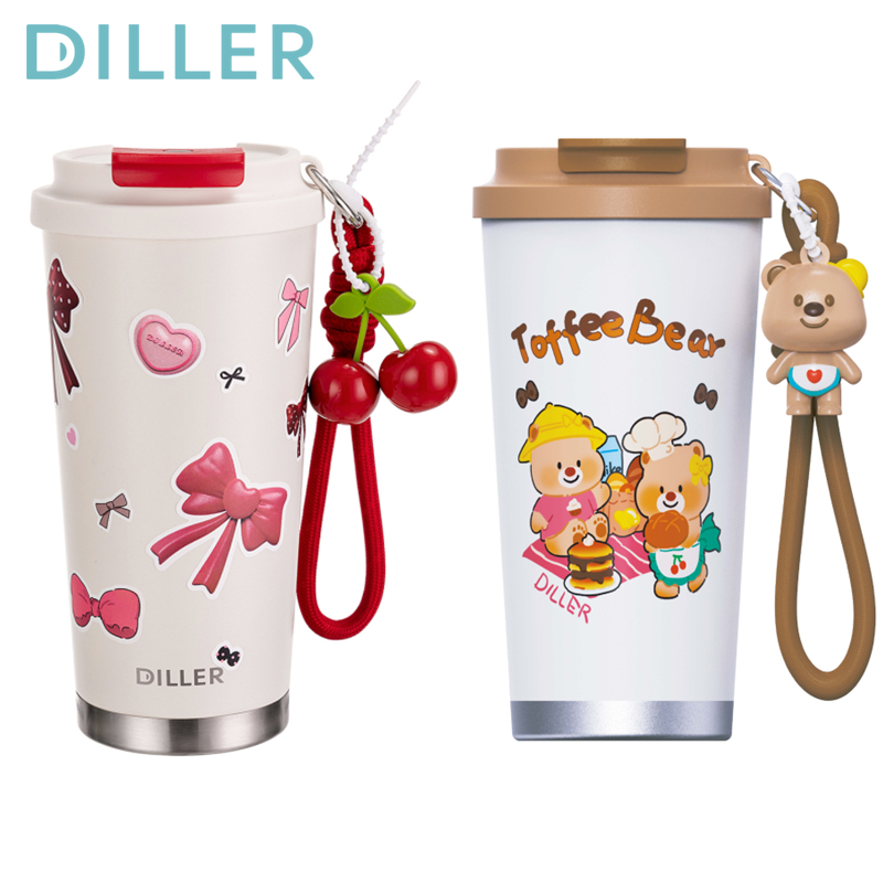 Diller Tumbler Thermos Mug ถ้วยกาแฟสแตนเลสฟางขวดน้ําดื่ม 560ml D9220 D9261