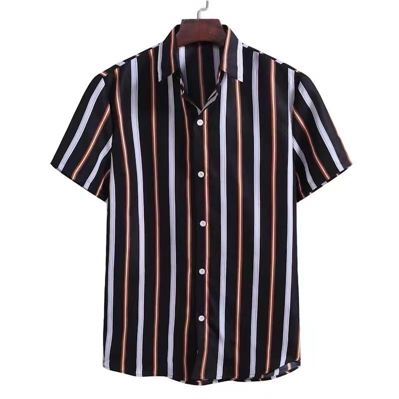 Oufisun Summer Business Stripes Fashion Mens Loose Casual Lapel Shirt