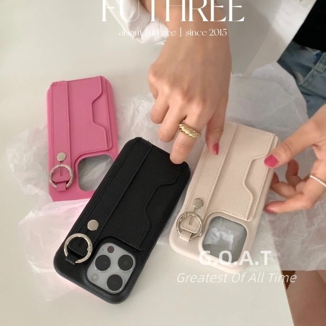 G.O.A.T Simple สีทึบกระเป๋าการ์ด+สายรัดข้อมือสําหรับiPhone 16 11 15 12 13 14 iPhone 8 7 plus xr xs max soft casing Anti-Fallป้องกันโทรศัพท์มือถือกรณี