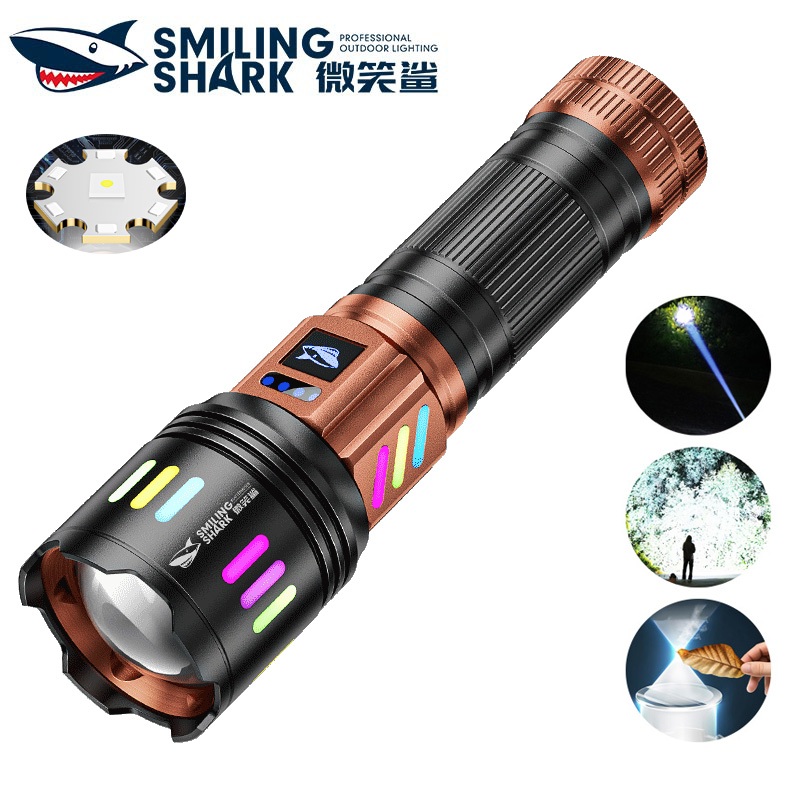 SmilingShark SD5251 ไฟฉาย led M60 6000lm คบเพลิง ซุปเปอร์ไบรท์ ด้วยเลนส์ความแม่นยำสูง ซูมได้ Type-C ชาร์จใหม่ได้ 5โหมด สีเรืองแสงกันน้ำสำหรับการเดินป่าตั้งแคมป์