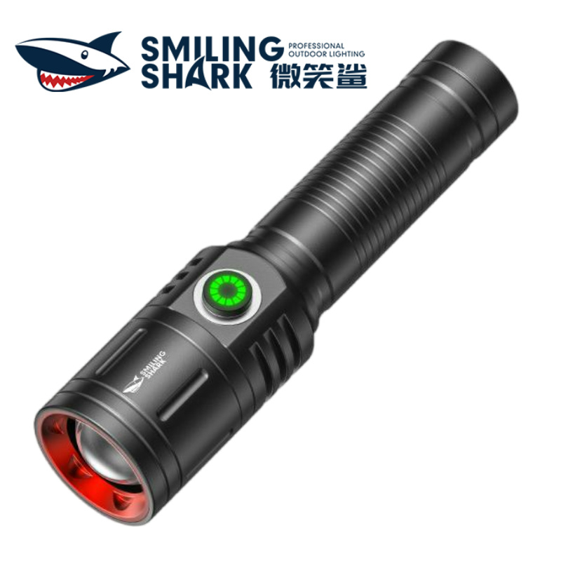 Smiling Shark SD5233 M60 LEDFlashlights 6000LM 4 โหมด 18650 แบตเตอรี่ความจุสูง Zoom focus แบบพกพา,ไฟฉาย Type-c ชาร์จกันน้ํา แคมป์ปิ้ง สะดวก กลางแจ้ง