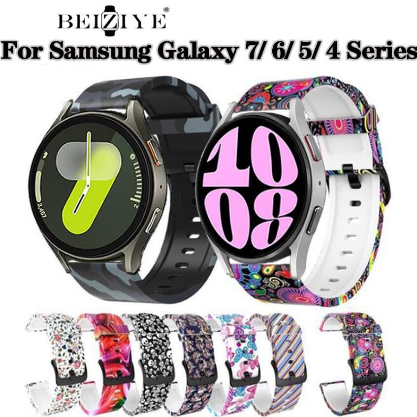 beiziye สาย galaxy watch 7 6 5 5 pro 4 สายซิลิโคน samsung galaxy watch 6 classic 4 classic กันน้ำกีฬา สายซิลิโคนพิมพ์ลาย 47มม 43มม 46มม 42มม 44มม 40มม