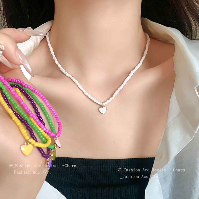 โดปามีนข้าวลูกปัดสร้อยคอจี้รักเกาหลีความรู้สึกสูงฤดูร้อนกระดูกไหปลาร้าโซ่หวานแฟชั่นปกขายส่ง