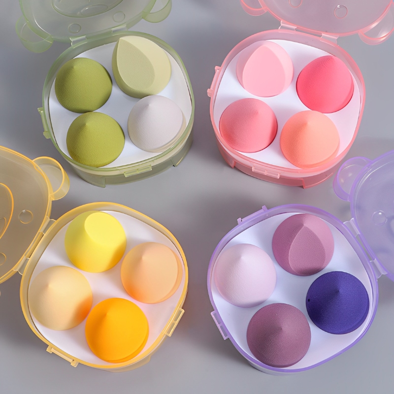 4ชิ้นความงามไข่แต่งหน้าฟองน้ําชุดมูลนิธิแต่งหน้าฟองน้ําด้วยกล่องไข่ที่สมบูรณ์แบบสําหรับใบหน้าครีมผง - รูปที่ 4