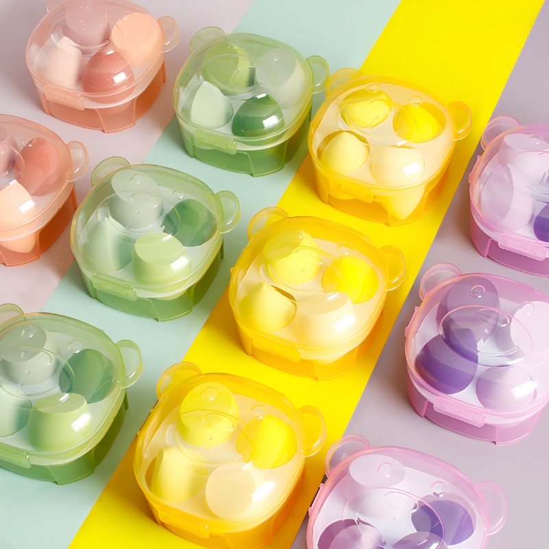 4ชิ้นความงามไข่แต่งหน้าฟองน้ําชุดมูลนิธิแต่งหน้าฟองน้ําด้วยกล่องไข่ที่สมบูรณ์แบบสําหรับใบหน้าครีมผง - รูปที่ 2