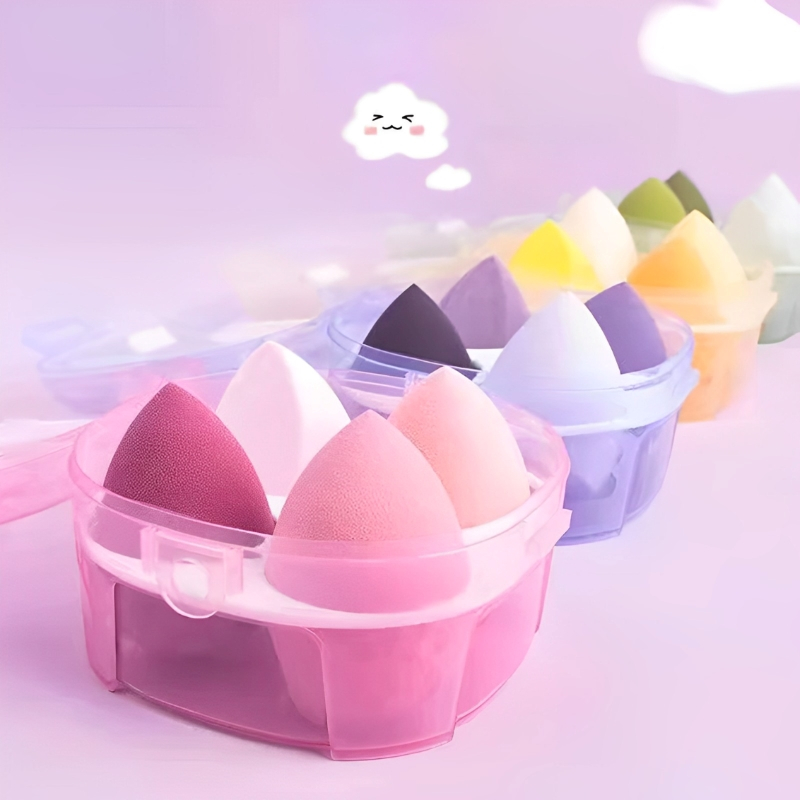 4ชิ้นความงามไข่แต่งหน้าฟองน้ําชุดมูลนิธิแต่งหน้าฟองน้ําด้วยกล่องไข่ที่สมบูรณ์แบบสําหรับใบหน้าครีมผง - รูปที่ 5