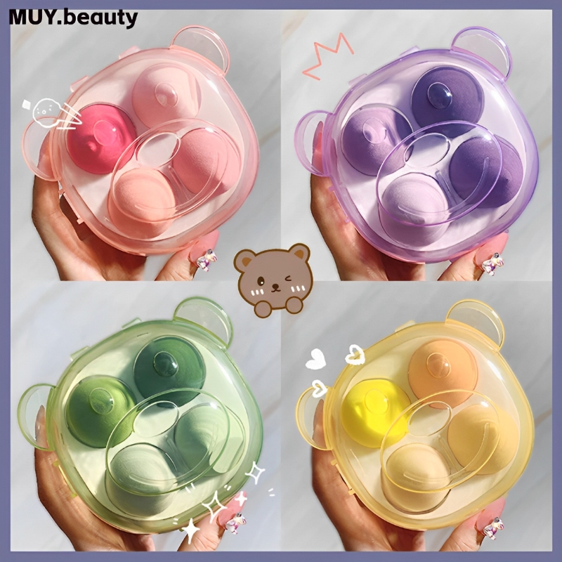 4ชิ้นความงามไข่แต่งหน้าฟองน้ําชุดมูลนิธิแต่งหน้าฟองน้ําด้วยกล่องไข่ที่สมบูรณ์แบบสําหรับใบหน้าครีมผง