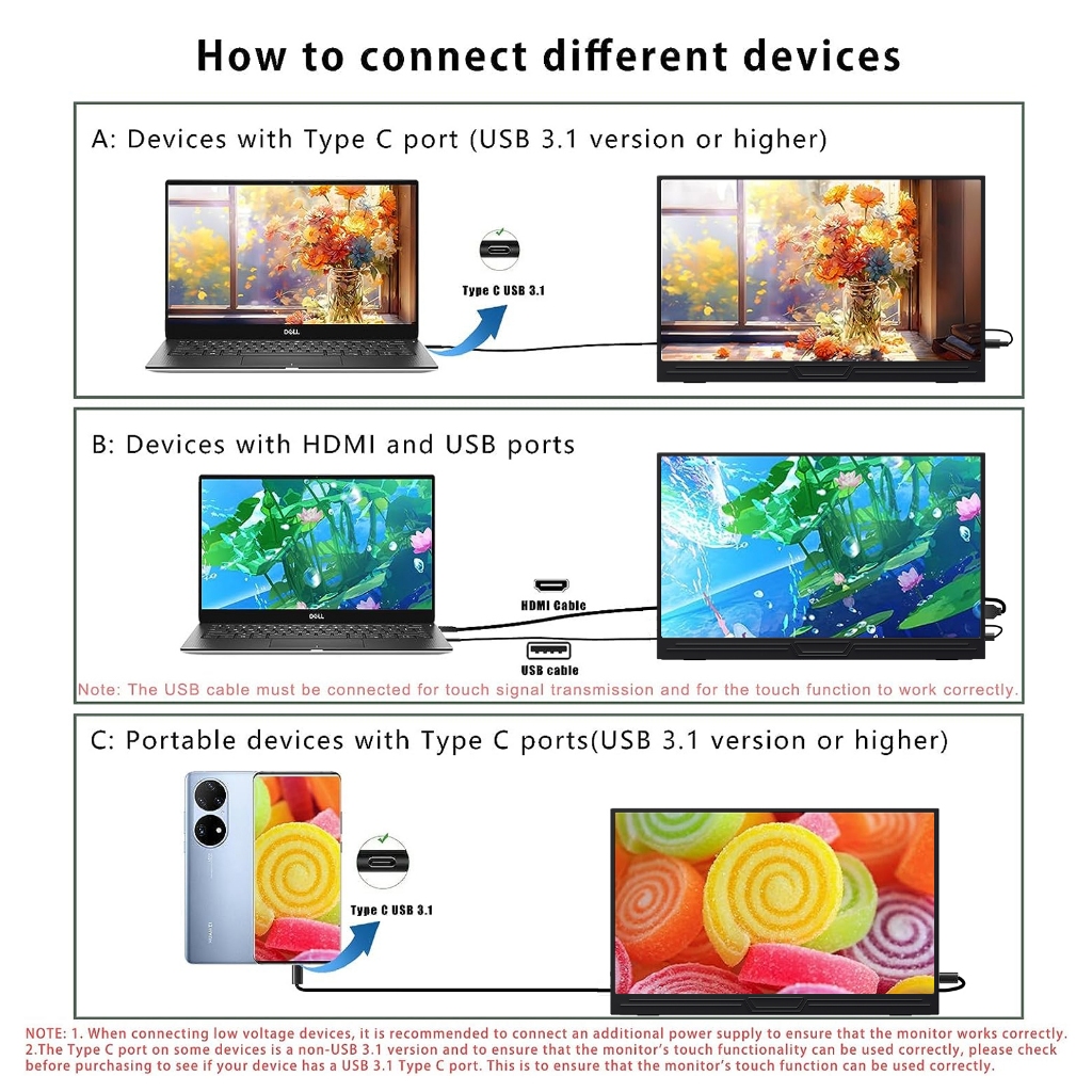DITU 14‘’/15.6นิ้วจอภาพแบบพกพา PORTABLE MONITOR  1920*1080P IPS แบบพกพาลำโพงคู่ในตัวรองรับการใช้งานกับคอมพิวเตอร์แล็ปท็ เชื่อมต่อกับคอน Gaming Monitor สําหรับ PC PS3/4/5 สวิทช์ Xbox แล็ปท็อป - รูปที่ 5