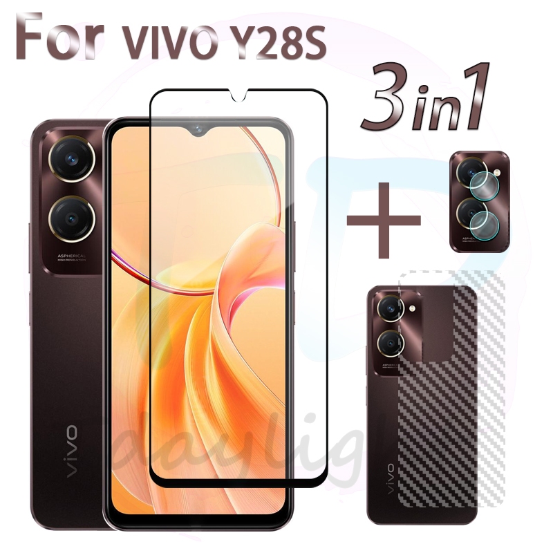 3 in1 VIVO Y28S กระจกนิรภัยสําหรับ VIVO Y16 Y17S Y28 Y38 Y18 Y18E Y03 ป้องกันหน้าจอกล้องเลนส์ฟิล์มและฟิล์มด้านหลัง