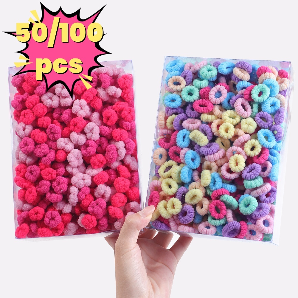 50/100 pcs เด็กยางรัดผมยืดหยุ่นสาว Sweets Scrunchie ยางสําหรับเด็กผม Ties แถบคาดศีรษะเด็กอุปกรณ์เสริมผม