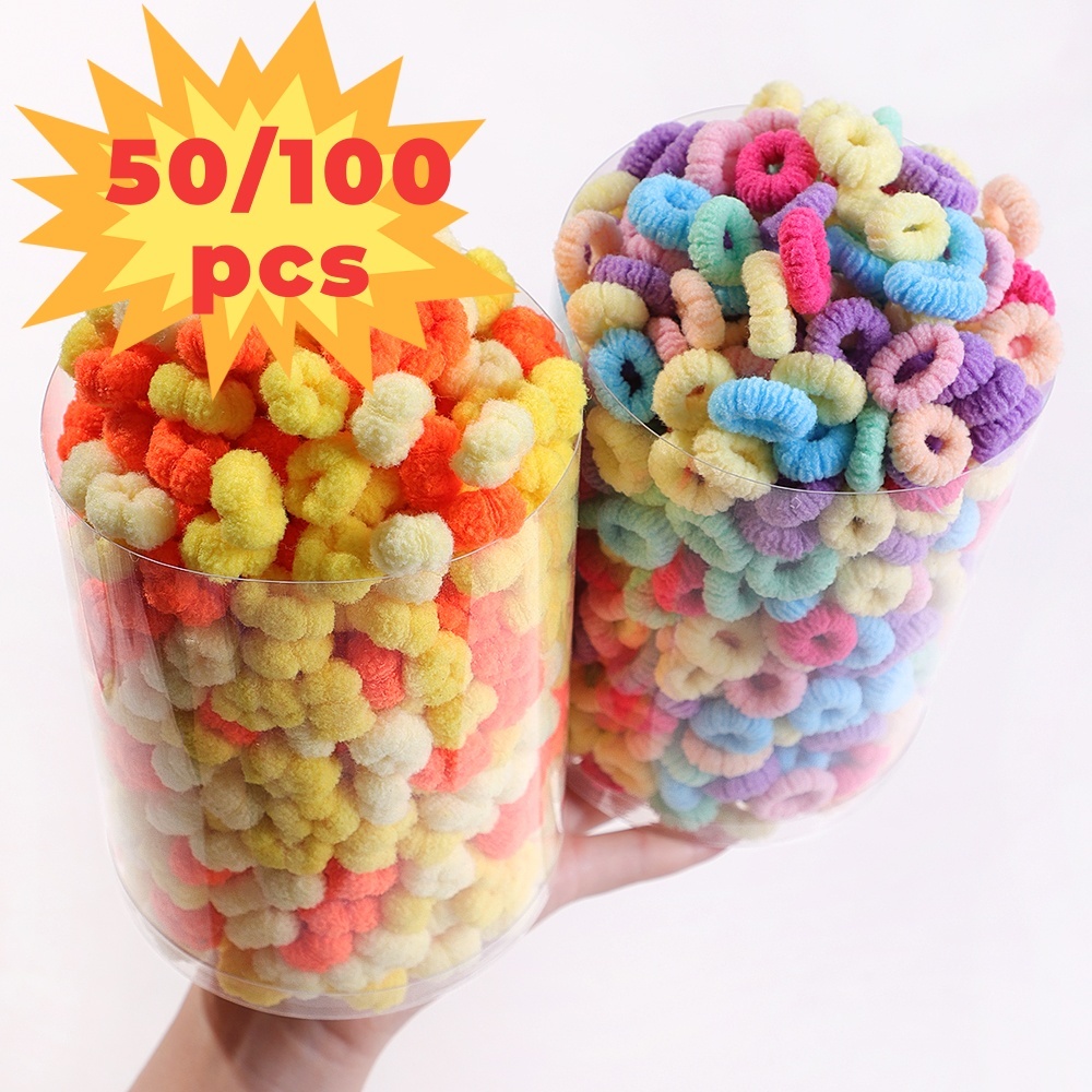 KIDSBOWS 300pcs เด็กยางรัดผมยืดหยุ่นสาว Sweets Scrunchie ยางสําหรับเด็กผม Ties แถบคาดศีรษะเด็กอุปกรณ์เสริมผม