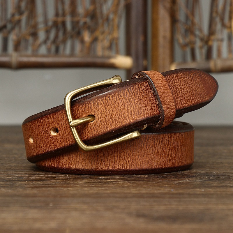 2.8 ซม.Retro หนาจริง Cowskin เข็มขัดหนังแท้หรูหราเข็มขัดกางเกงยีนส์สําหรับหญิงแฟชั่นทองแดง Pin Buckle สําหรับผู้หญิง