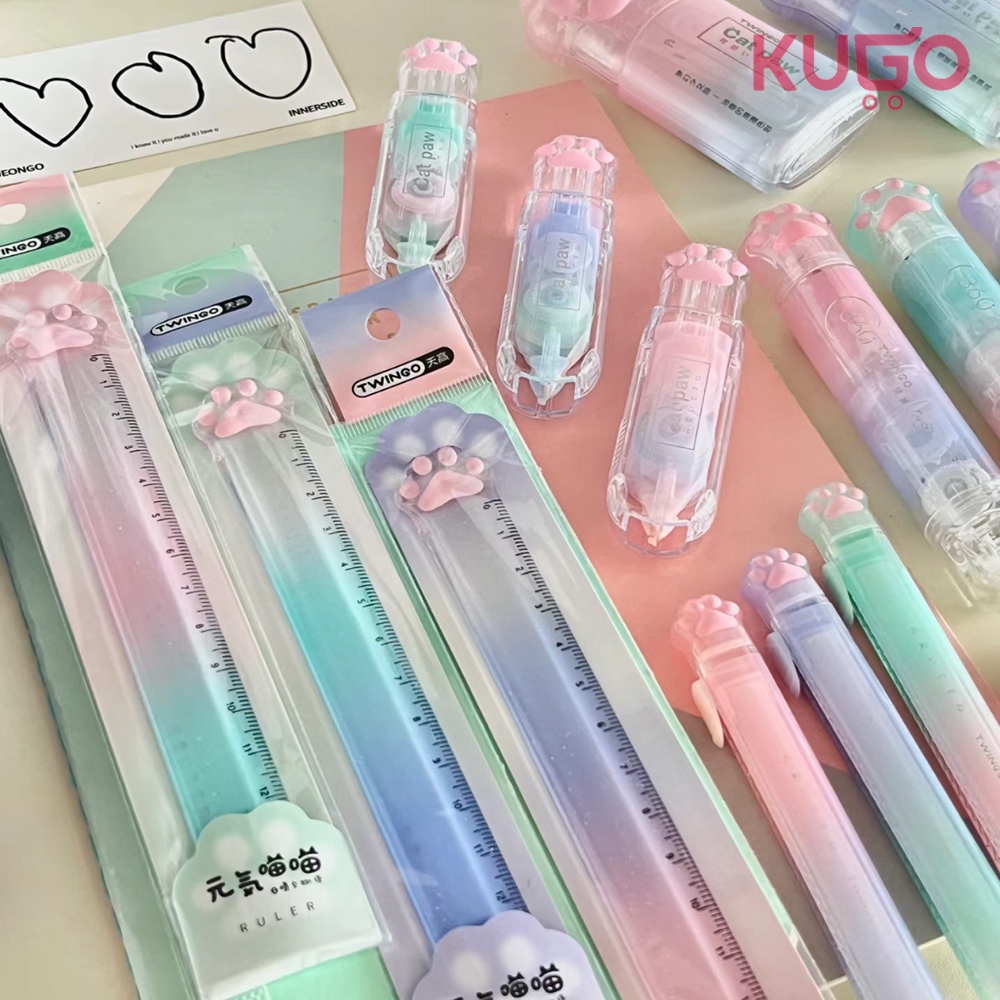 ชุดแมวน่ารักเครื่องเขียนคอลเลกชันไล่ระดับสี อิน เครื่องเขียนสร้างสรรค์การ์ตูนเทปแก้ไขไม้บรรทัดยางลบ