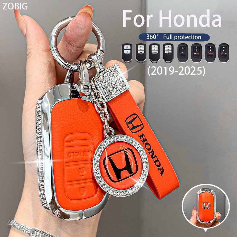 Zobig เพชรสังกะสีหนัง Key Fob สําหรับ 2018-2024 Honda City Civic HRV CRV Accord Sport SI EX-L Touring สําหรับรถยนต์ Remote Key Case พร้อมพวงกุญแจ
