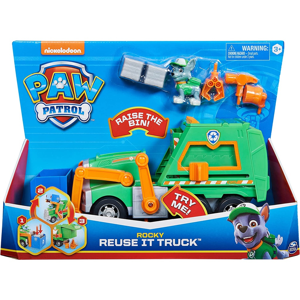 Paw Patrol Rocky’s Reuse It Deluxe Truck with Collectible Figure and 3 Tools ฟิกเกอร์ Paw Patrol Rocky's Reuse It Deluxe Truck พร้อมของสะสม และเครื่องมือ 3 ชิ้น