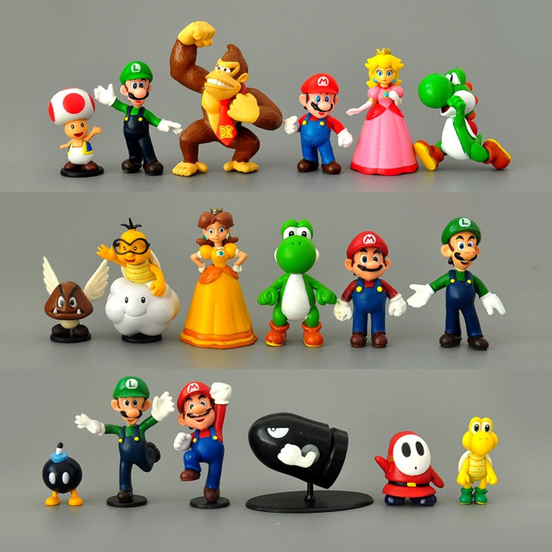 18 ชิ้น/เซ็ต 3-7 ซม. เกม Super Mario Bros. รูป Mario Luigi Yoshi คางคก Peach Daisy Goomba Shy Guy Donkey Kong รุ่น Q PVC Action Figure ตุ๊กตาของเล่น