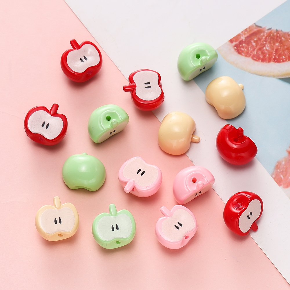 ลูกปัดอะคริลิครูปแอปเปิ้ล 2-10 ชิ้น สีสันสดใส แบบครึ่งบล็อคการ์ตูน สำหรับ DIY สร้อยข้อมือ สร้อยคอ