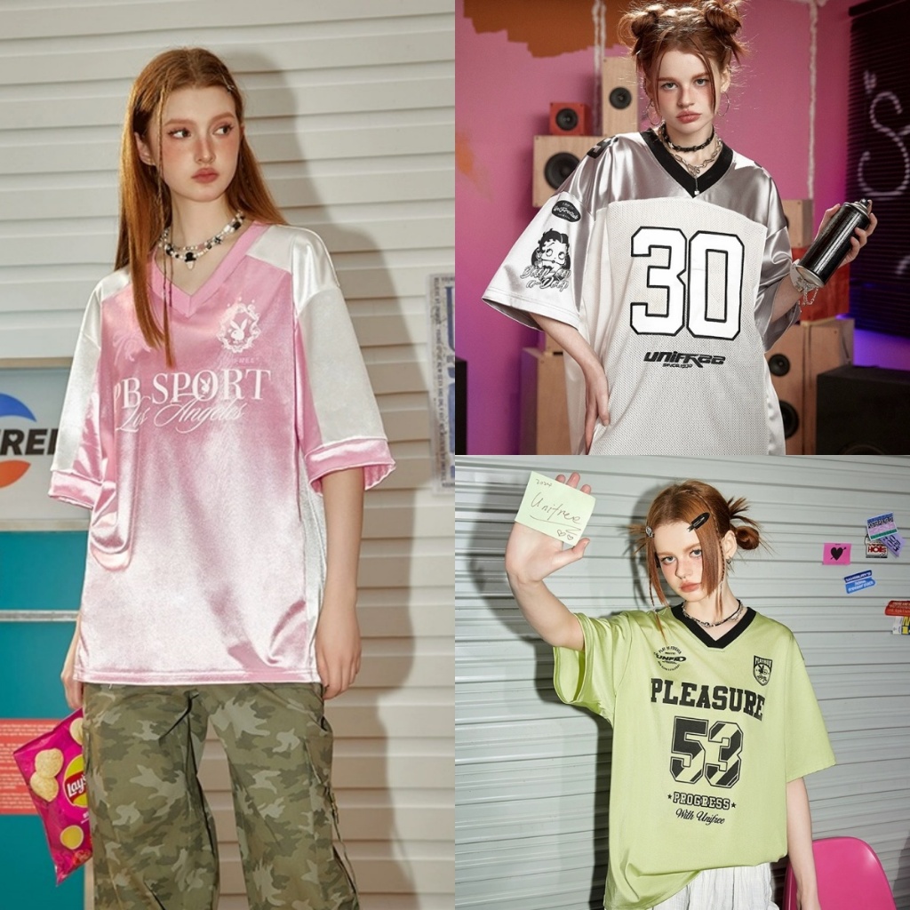 อินเทรนด ์ อเมริกัน Retro ปักผู ้ หญิงเสื ้ อยืดโพลีเอสเตอร ์ Breathable คู ่ Top