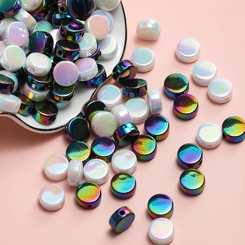 St.kunkka 5-20 ชิ้นลูกปัดอะคริลิค Aurora สี UV สี-Plated รอบแบนลูกปัด DIY ทําสร้อยข้อมือสร้อยคอลูกปัดเครื่องประดับวัสดุอุปกรณ์เสริม