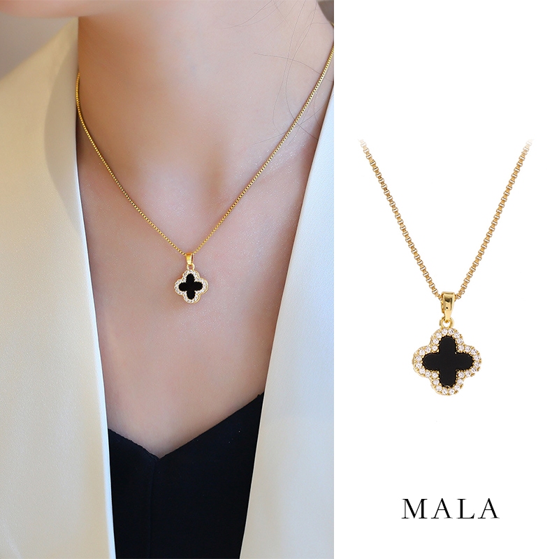 ใหม ่ สร ้ อยคอโคลเวอร ์ สี ่ ใบสแตนเลสพร ้ อมจี ้ สีเหล ็ กไทเทเนียมเพชร