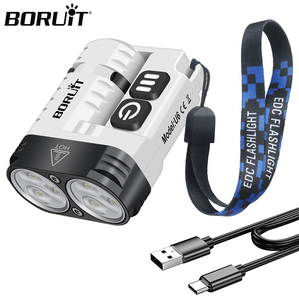 Boruit U6 ไฟฉายพวงกุญแจ LED Type-C ชาร์จไฟฉาย Super Bright พร้อมแม่เหล็กและคลิป