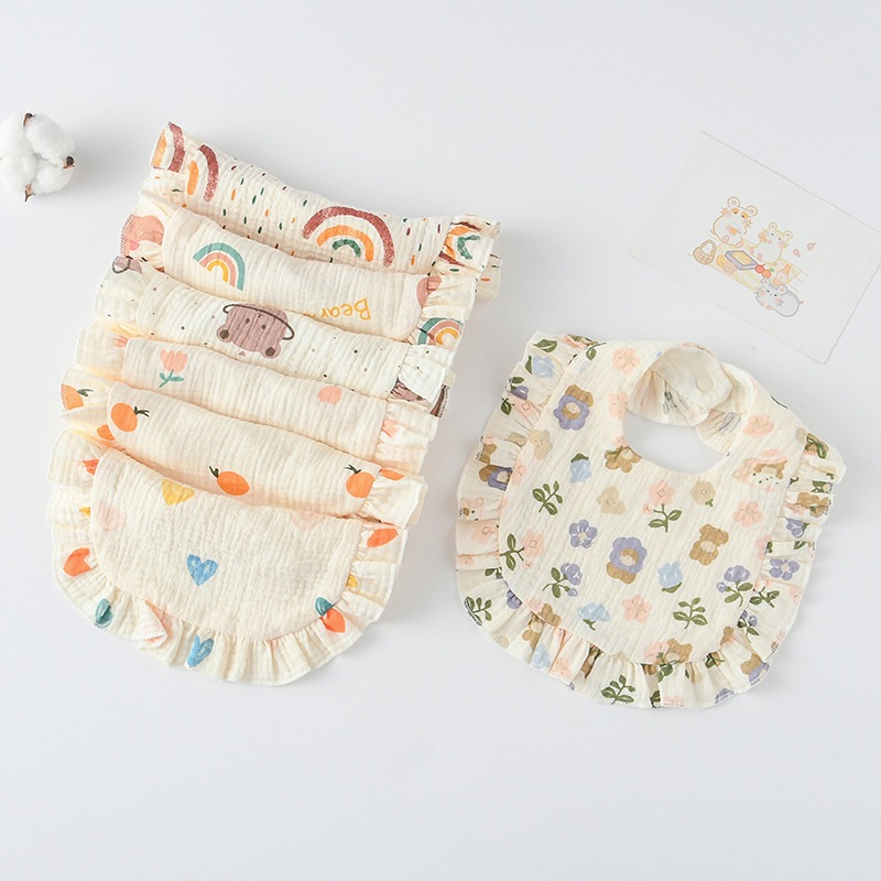 ผ้ากันเปื้อนเด็ก น่ารัก ผ้าฝ้ายเด็กผ้ากันเปื้อน Ruffled Muslin Lace ผ้ากันเปื้อนเด็ก