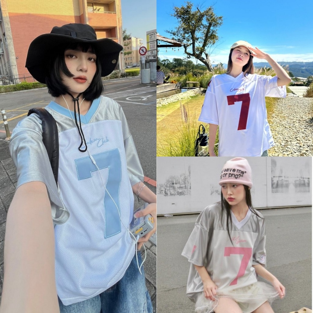 ลูกฟุตบอล No. สําหรับทุกเพศ เสื้อยืด คอวี 7 Jersey สไตล์สตรีท เหมาะกับฤดูร้อน สําหรับผู้หญิง